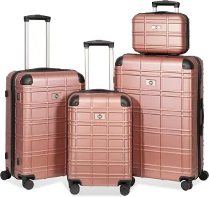 Durable and Lightweight Hardshell Luggage Set with Spinner Wheels, 4-Piece Collection in Rose Gold