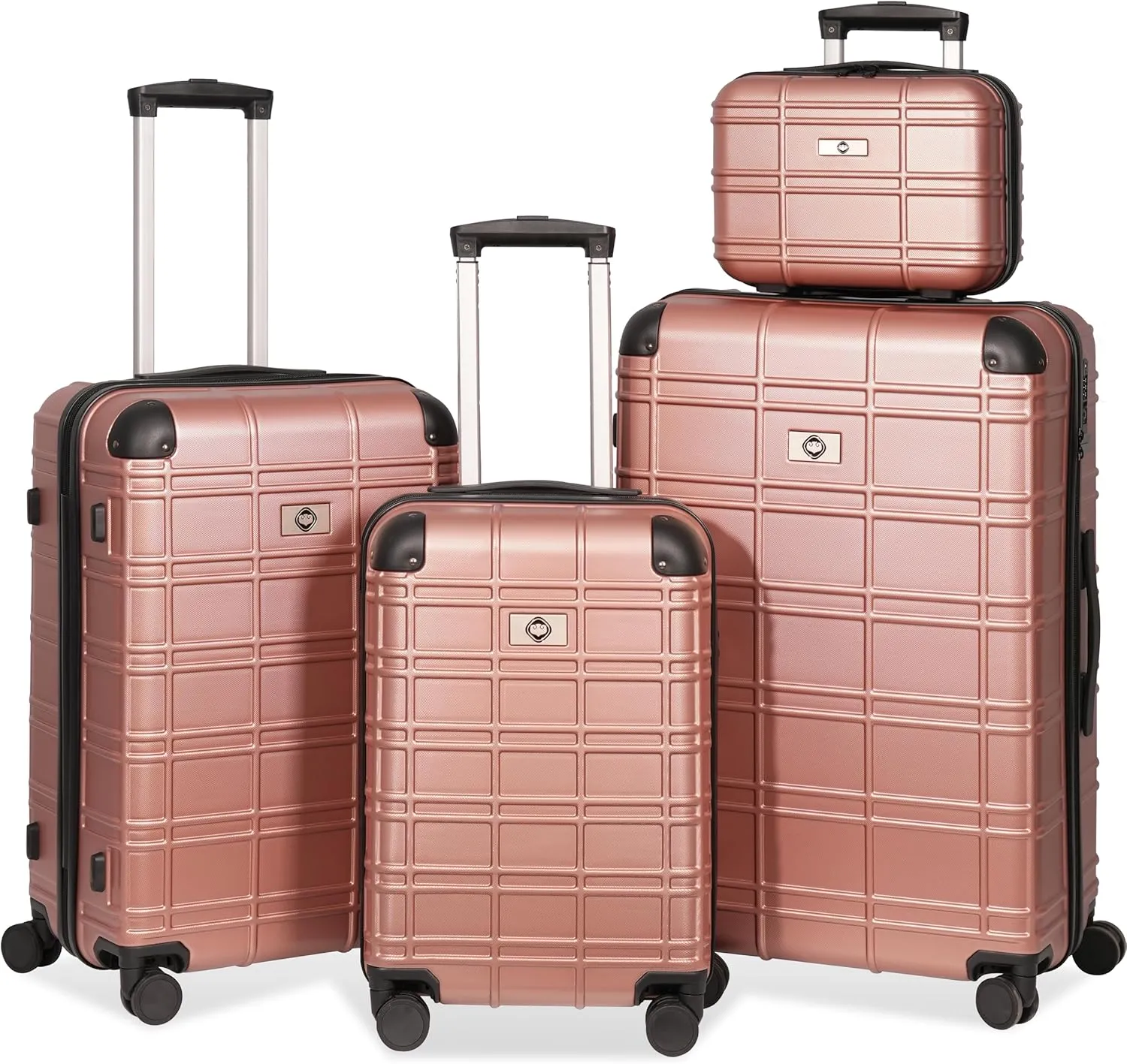 Durable and Lightweight Hardshell Luggage Set with Spinner Wheels, 4-Piece Collection in Rose Gold