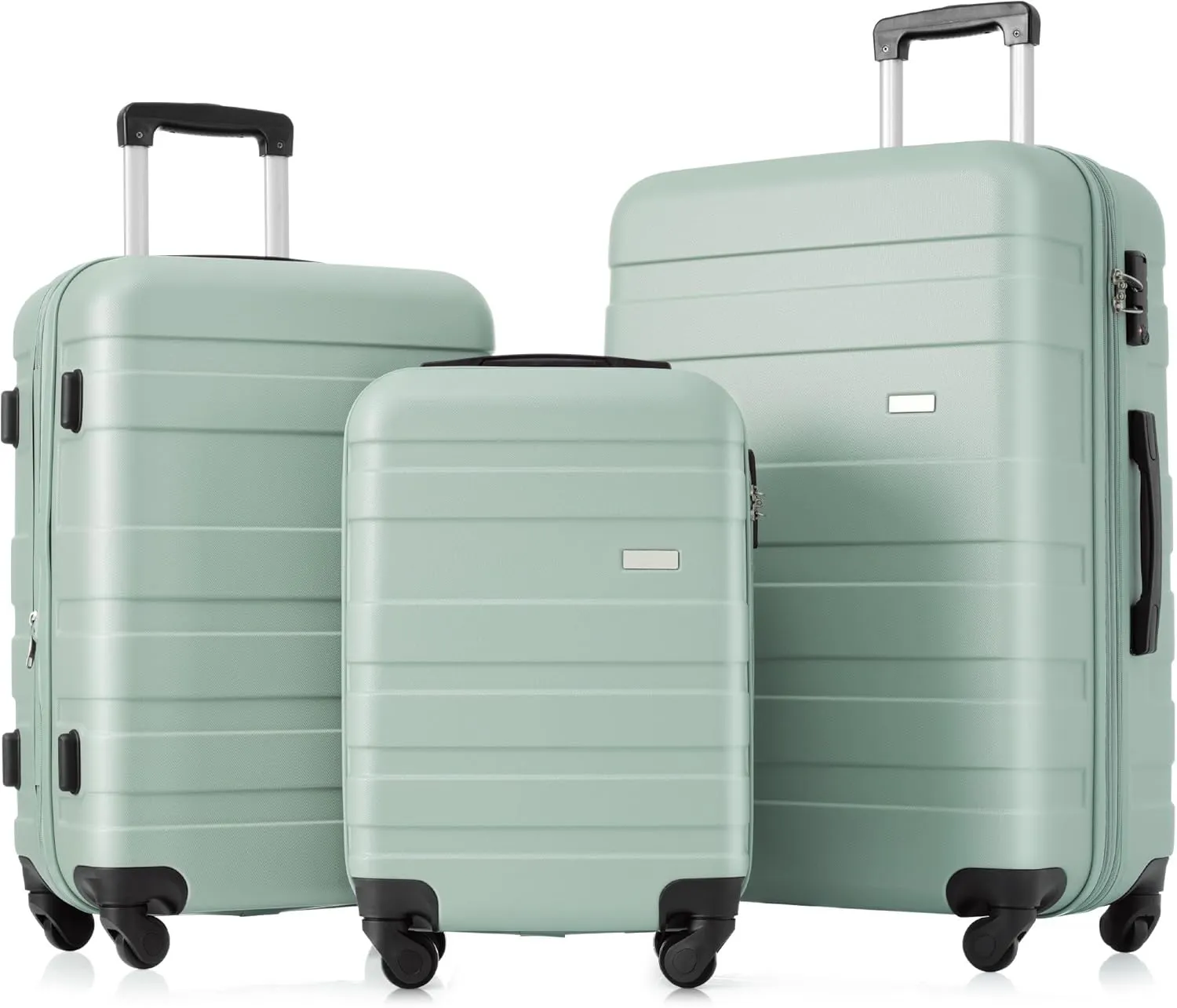 Durable Expandable Hardshell Luggage Set, Lightweight Three-Piece Suitcase with Spinner Wheels, Green