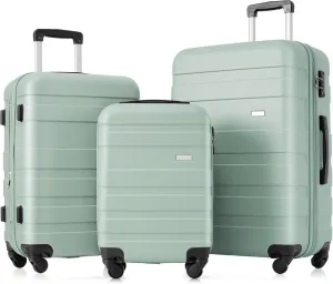Durable Expandable Hardshell Luggage Set, Lightweight Three-Piece Suitcase with Spinner Wheels, Green