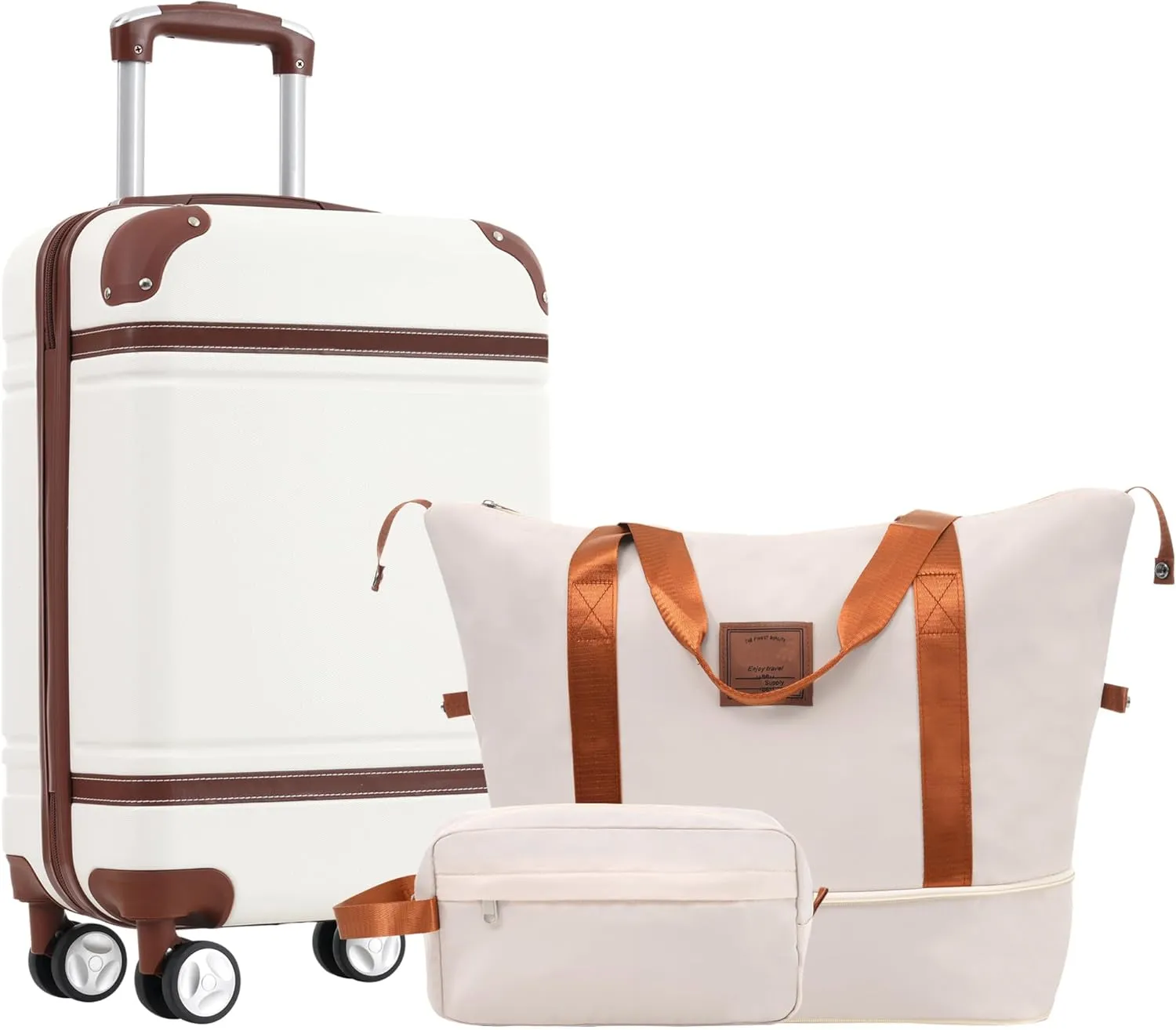 Durable Hardshell Luggage Set with Carry-On and Duffel Bag, 20 Inch, Spinner Wheels, White