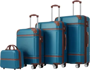 Durable Hardshell Luggage Set with Spinner Wheels and Cosmetic Case, 20" 24" 28" Sizes, Blue