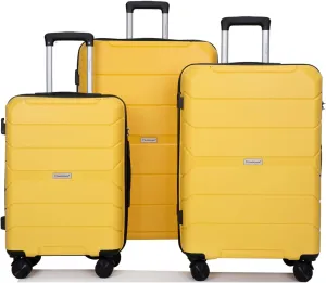 Durable Lightweight PP Luggage Set Spinner Wheels 3 Piece Suitcase with TSA Lock, Yellow