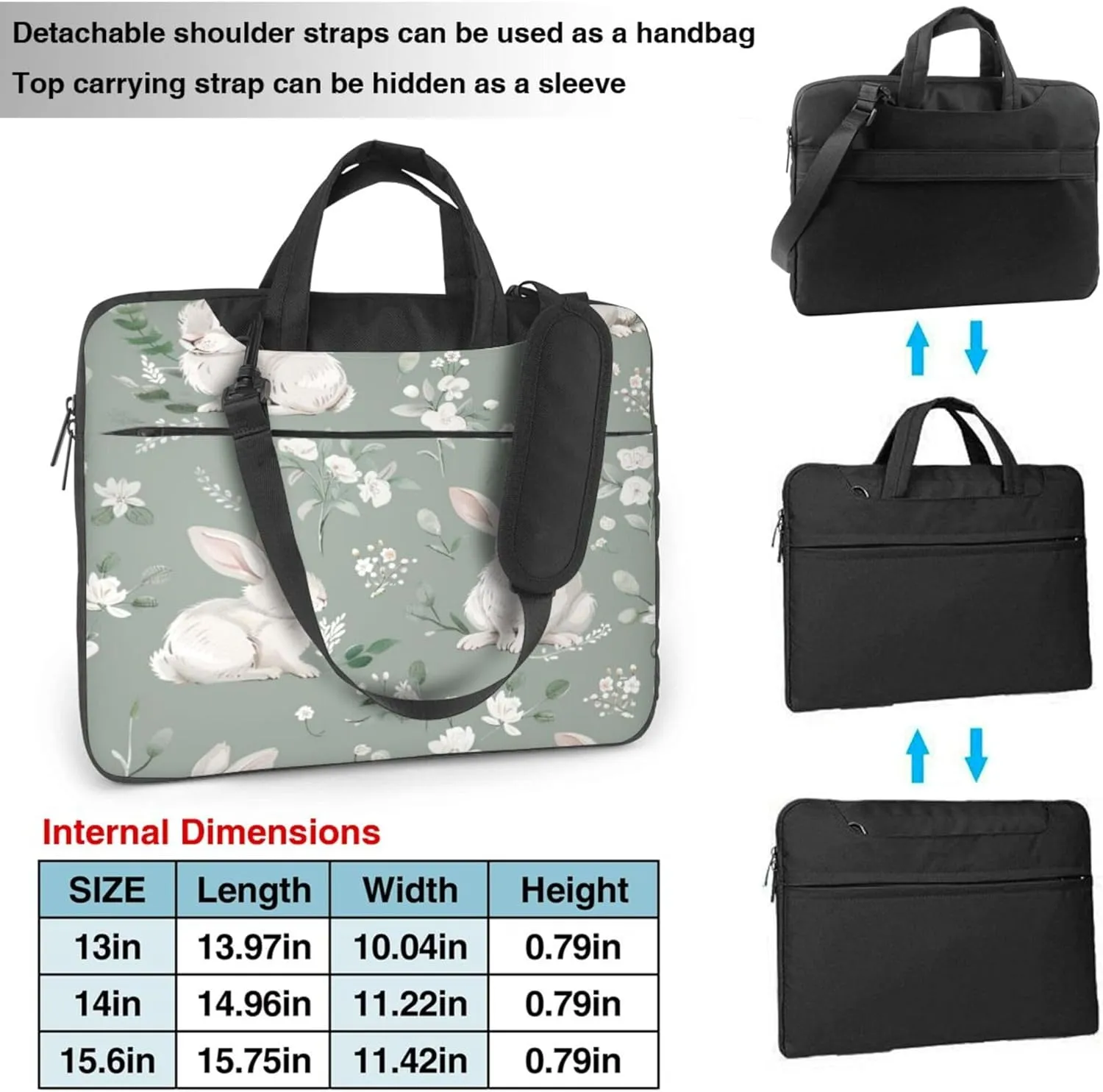 Easter Bunny Laptop Shoulder Bag for Women, Rabbit Floral Laptop Sleeve Case Durable Computer Bag