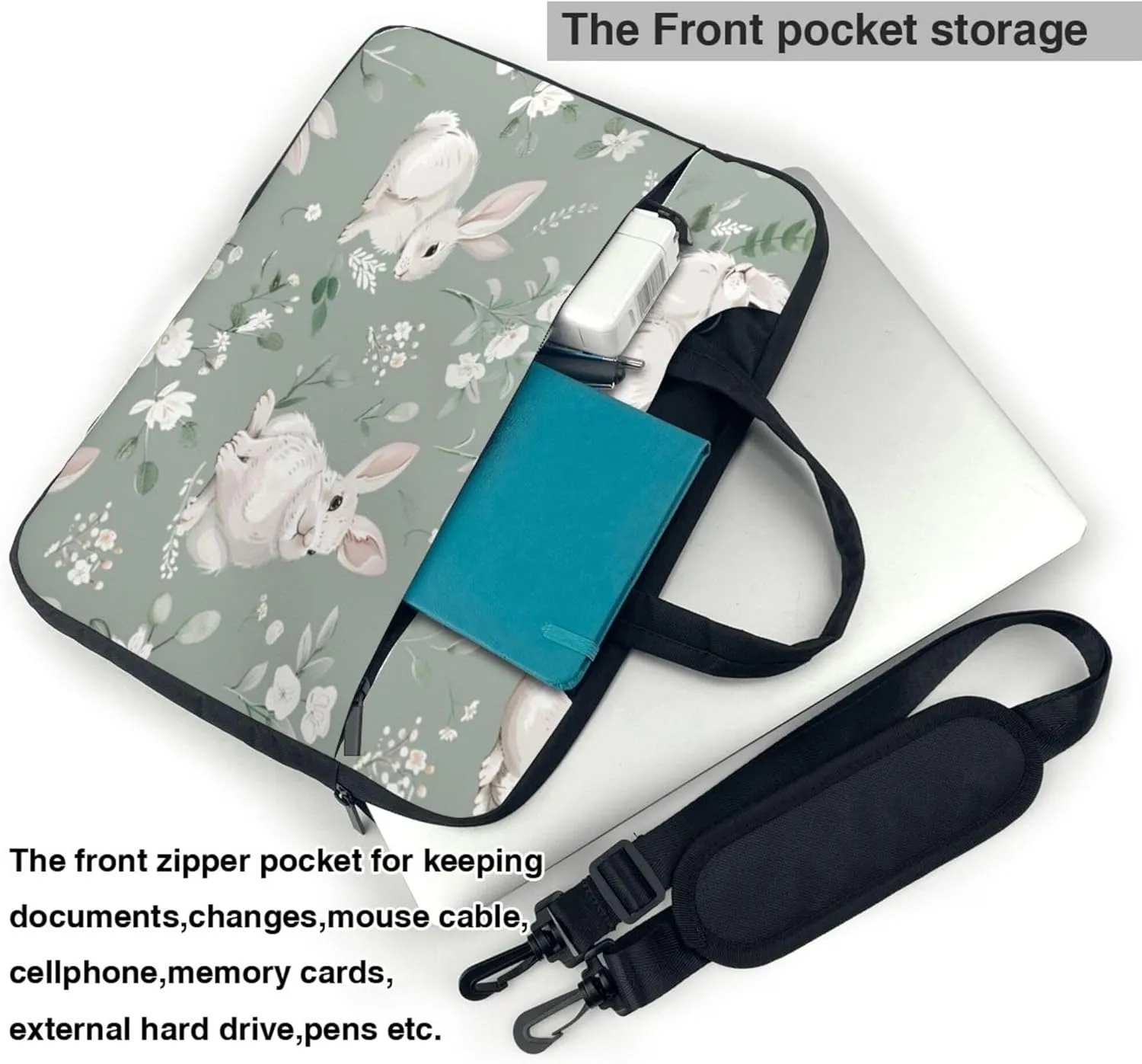 Easter Bunny Laptop Shoulder Bag for Women, Rabbit Floral Laptop Sleeve Case Durable Computer Bag