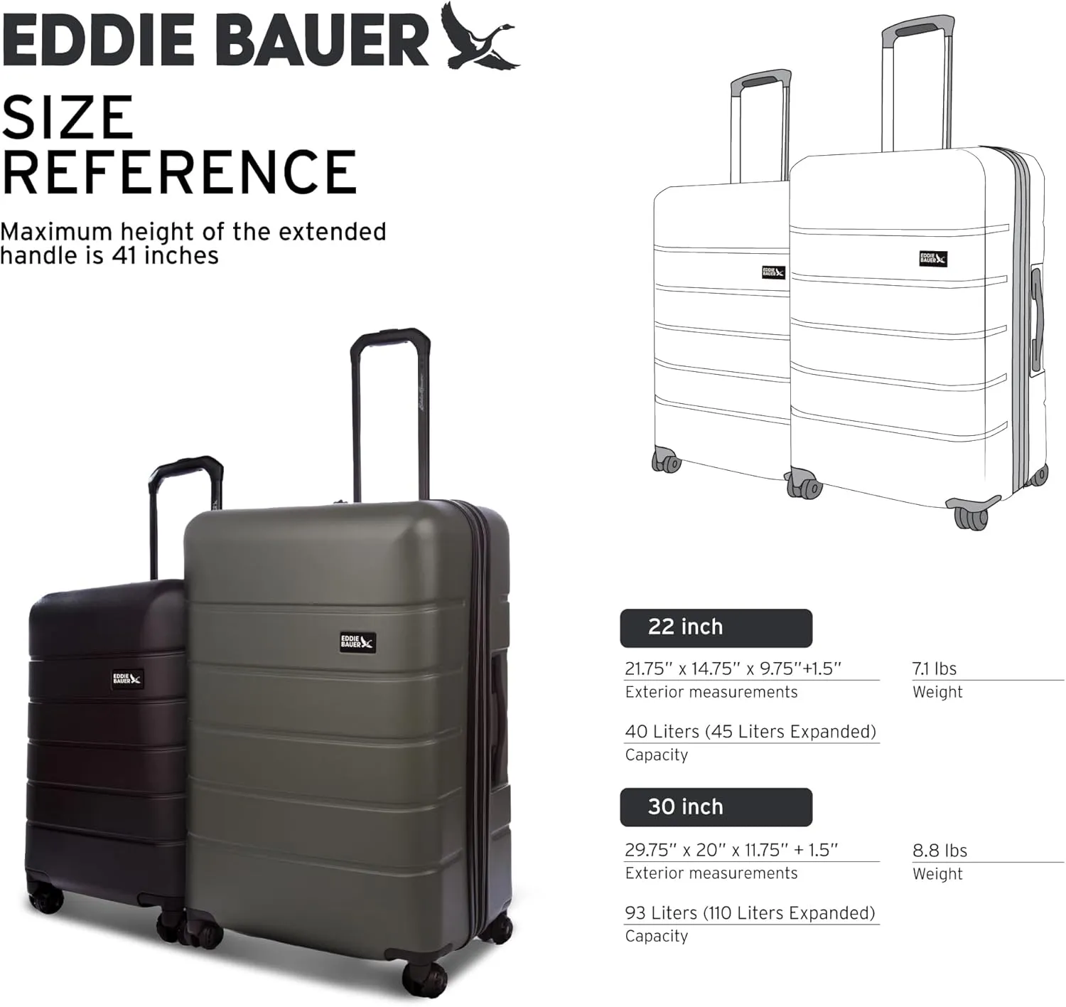 Eddie Bauer Glacier Luggage | Hardside | Spinner Wheels Expandable | Lightweight | Durable, Storm, 30" (Check-in)