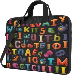 Education Letters Laptop Shoulder Bag for Women, Colorful Alphabets Laptop Sleeve Case Durable Computer Bag