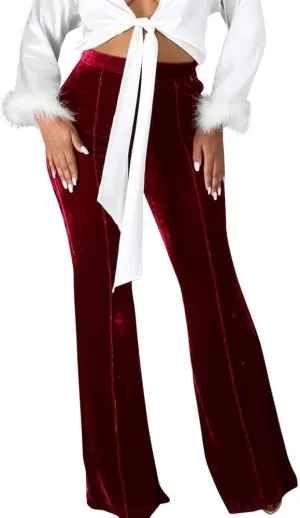 Elainone High Waisted Velvet Flare Pants for Women Seam Front Casual Business Long Pants Troubles