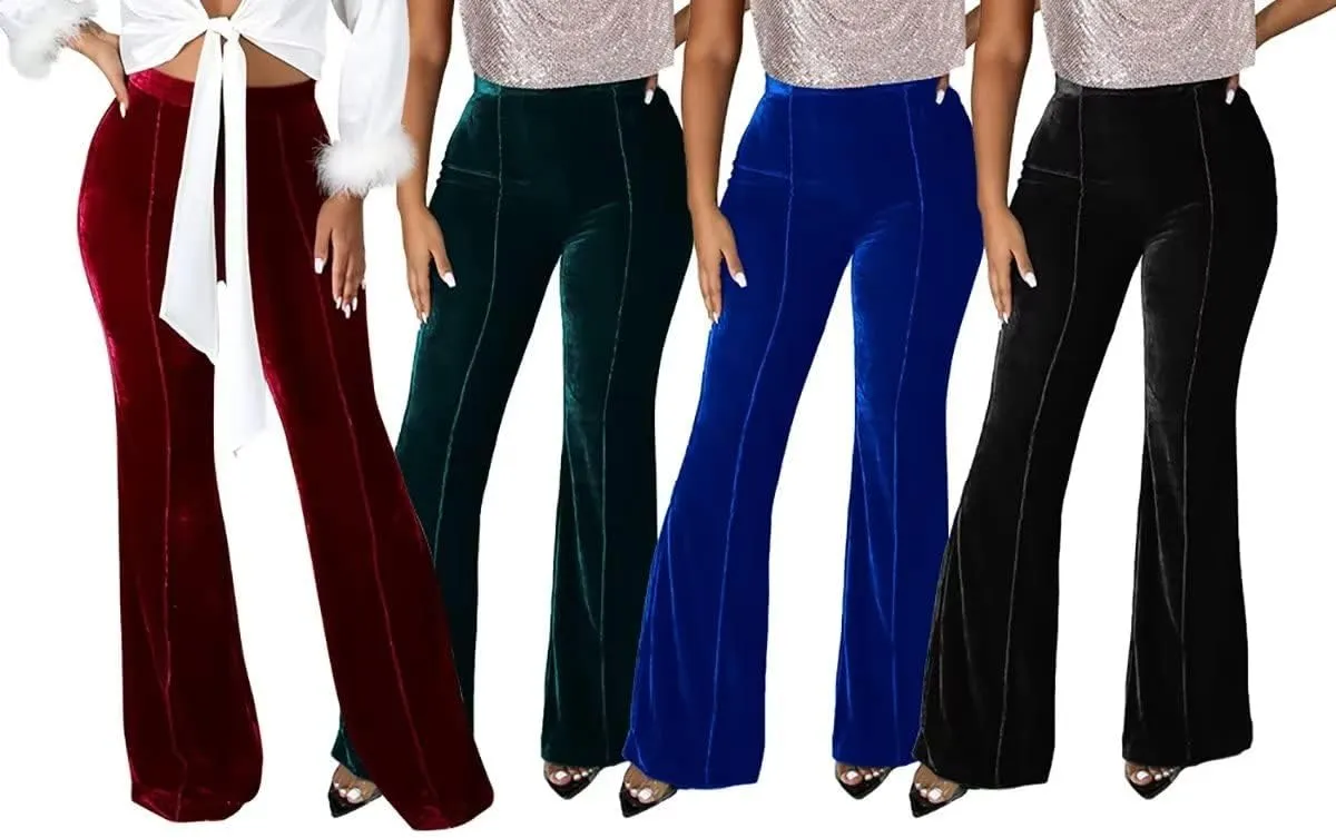 Elainone High Waisted Velvet Flare Pants for Women Seam Front Casual Business Long Pants Troubles