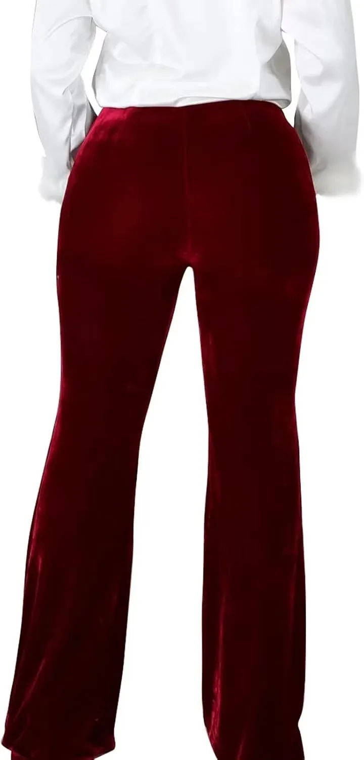 Elainone High Waisted Velvet Flare Pants for Women Seam Front Casual Business Long Pants Troubles