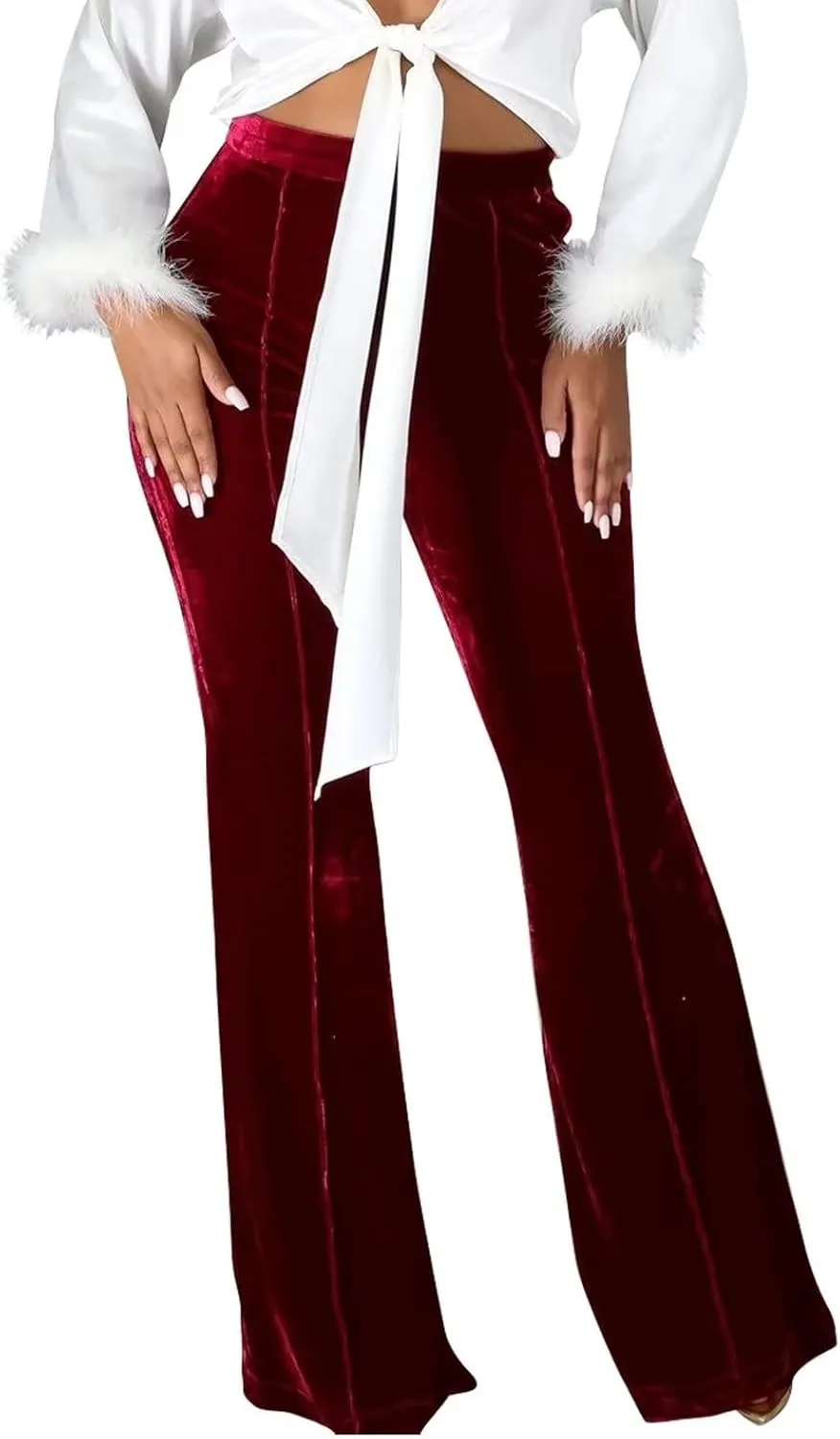 Elainone High Waisted Velvet Flare Pants for Women Seam Front Casual Business Long Pants Troubles