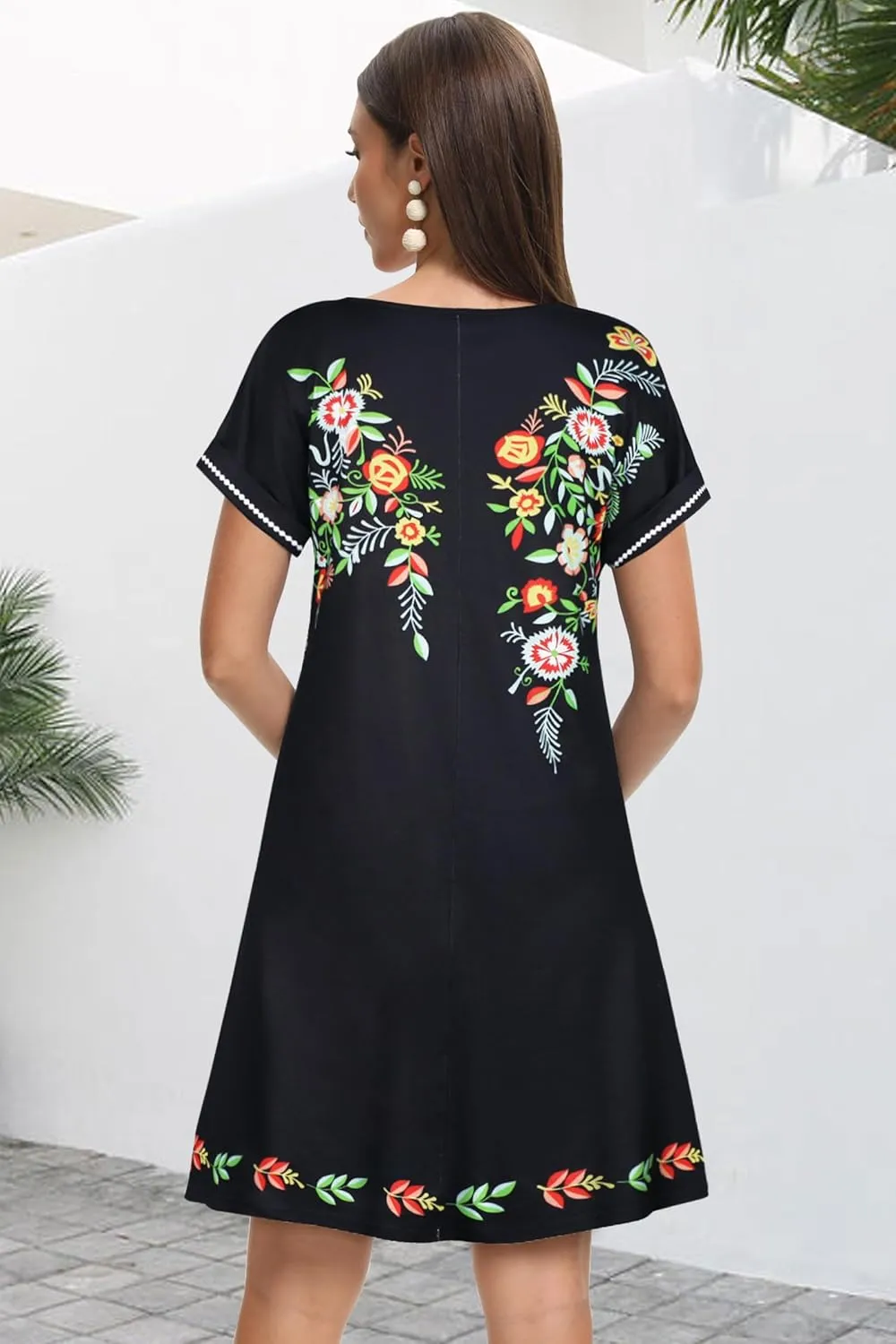 elescat Summer Dresses for Women V Neck Short Sleeve Flowy Tshirt Dress Casual Loose Sundress with Pockets