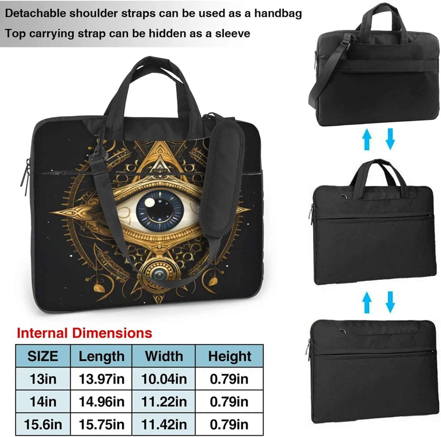 Ethnic Egypt Eyes Pattern Laptop Shoulder Bag for Women, Laptop Sleeve Case Durable Computer Bag