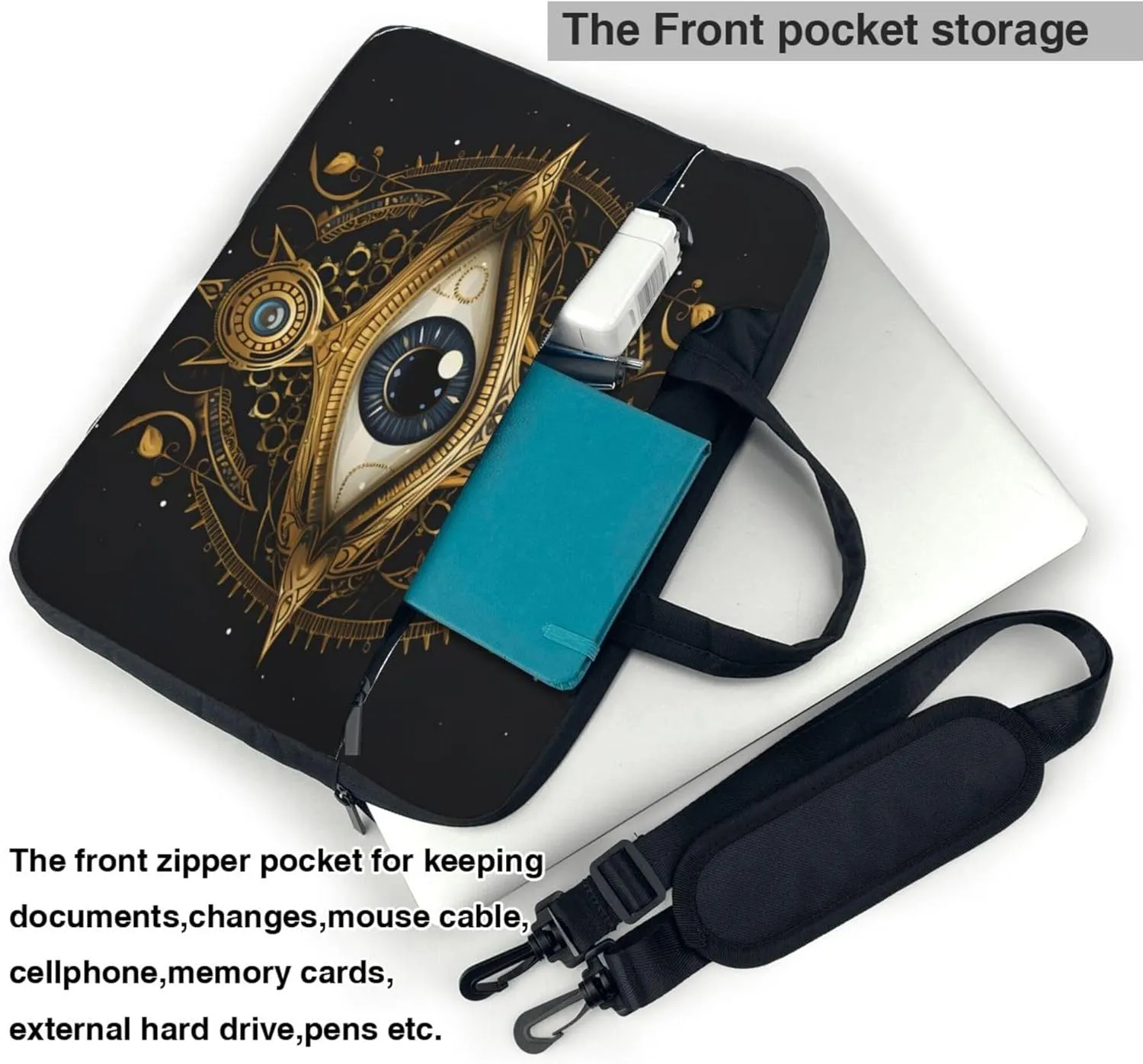 Ethnic Egypt Eyes Pattern Laptop Shoulder Bag for Women, Laptop Sleeve Case Durable Computer Bag