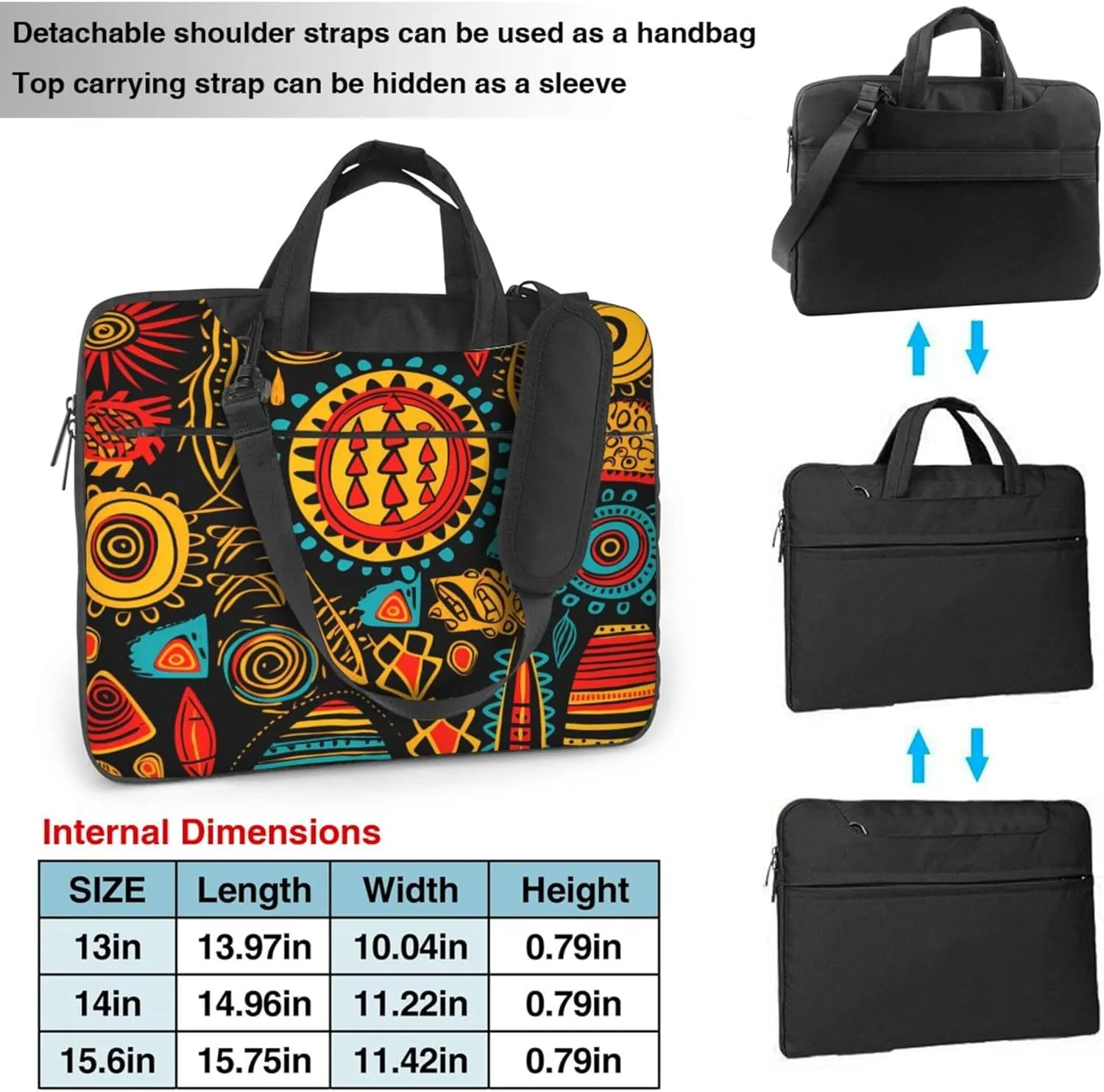 Ethnic Pattern Laptop Shoulder Bag for Women, African Print Laptop Sleeve Case Durable Computer Bag