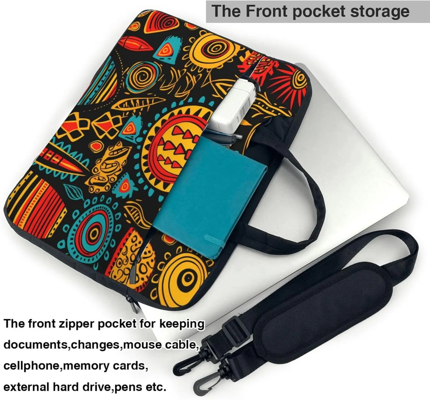Ethnic Pattern Laptop Shoulder Bag for Women, African Print Laptop Sleeve Case Durable Computer Bag