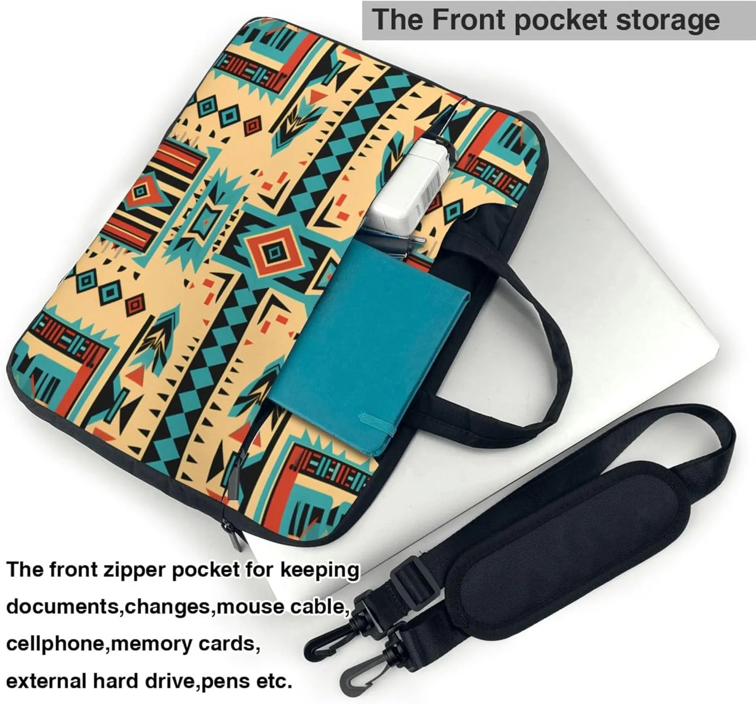 Ethnic Pattern Laptop Shoulder Bag for Women, Aztec Painted Laptop Sleeve Case Durable Computer Bag