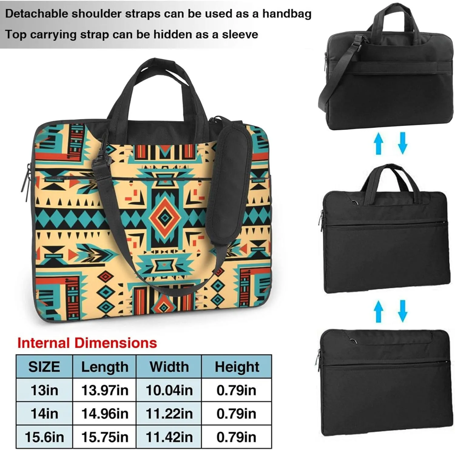Ethnic Pattern Laptop Shoulder Bag for Women, Aztec Painted Laptop Sleeve Case Durable Computer Bag