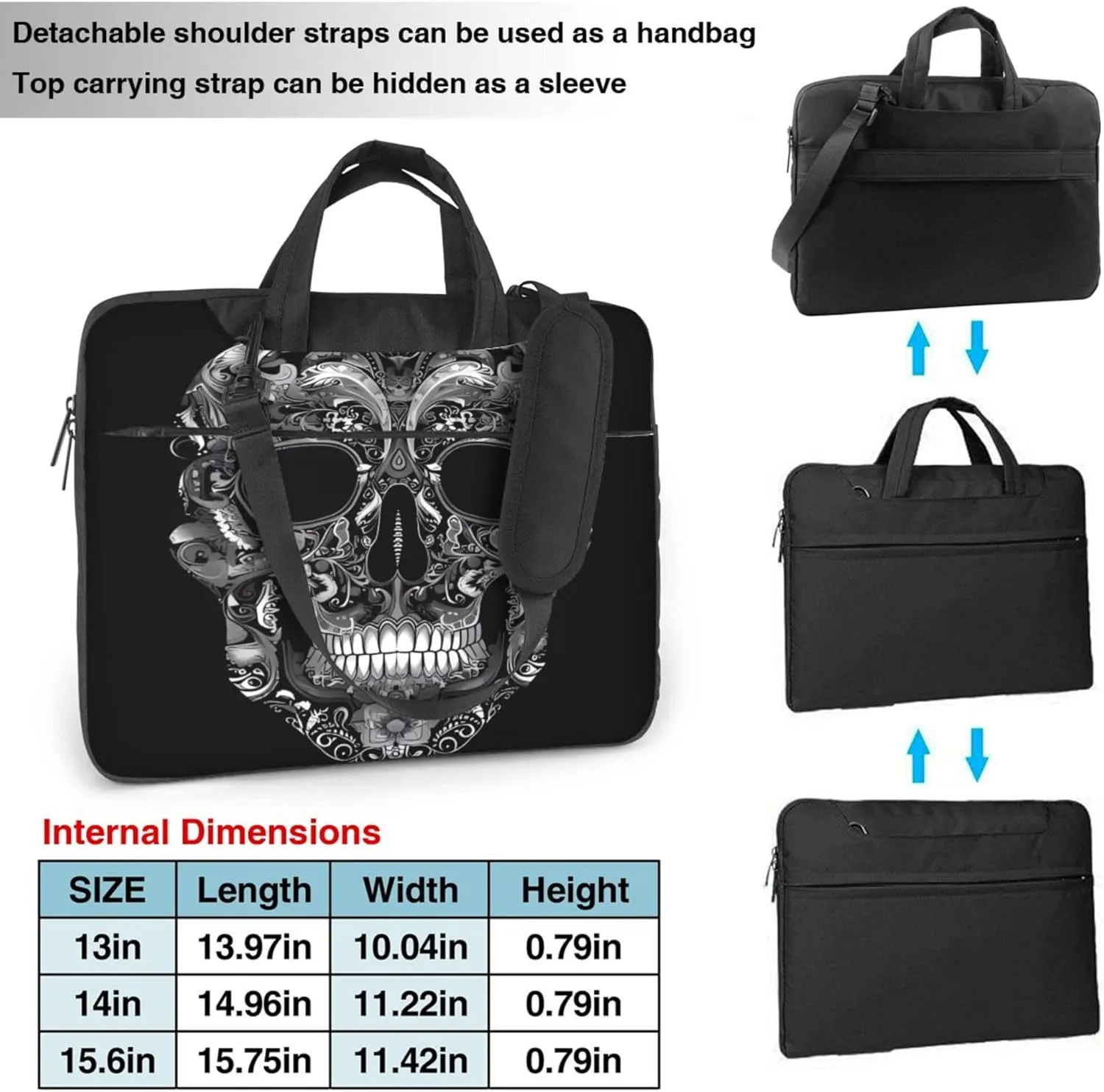Ethnic Skull Laptop Shoulder Bag for Women, Abstract Skull Laptop Sleeve Case Durable Computer Bag