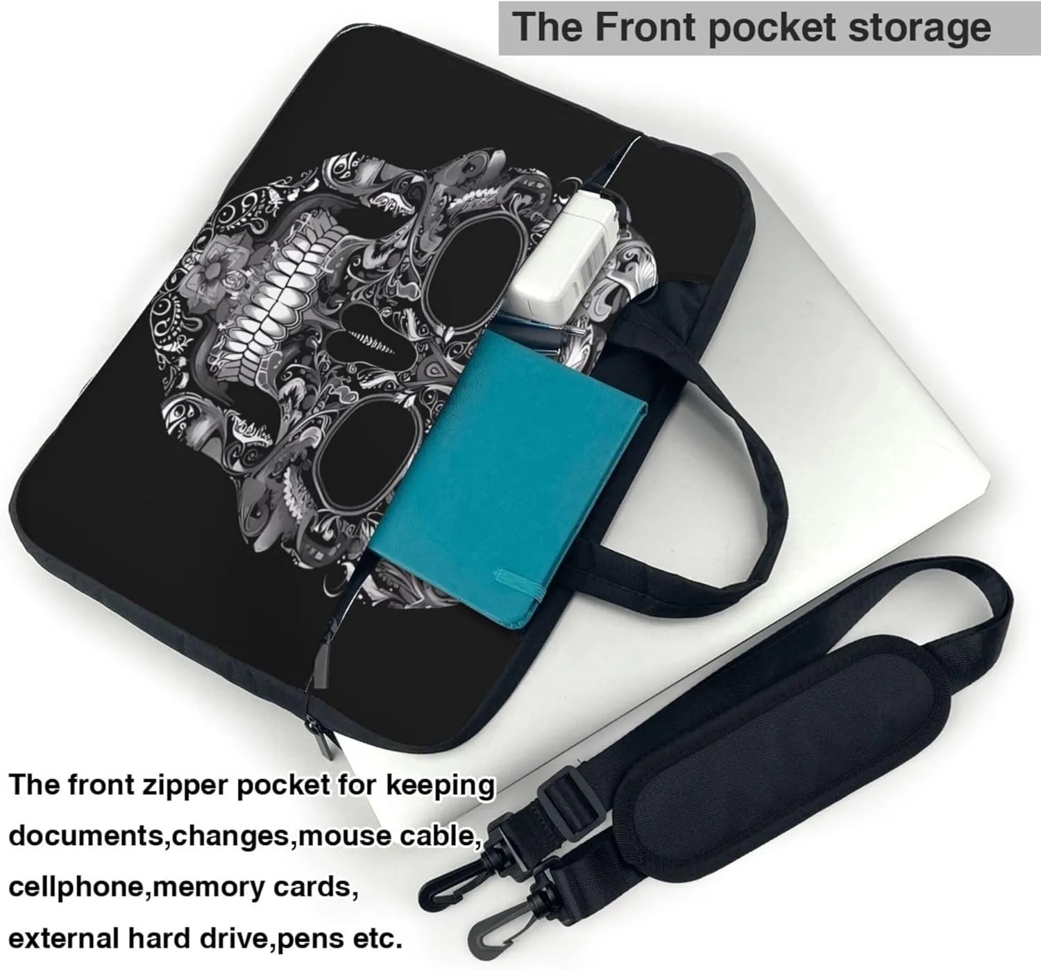 Ethnic Skull Laptop Shoulder Bag for Women, Abstract Skull Laptop Sleeve Case Durable Computer Bag