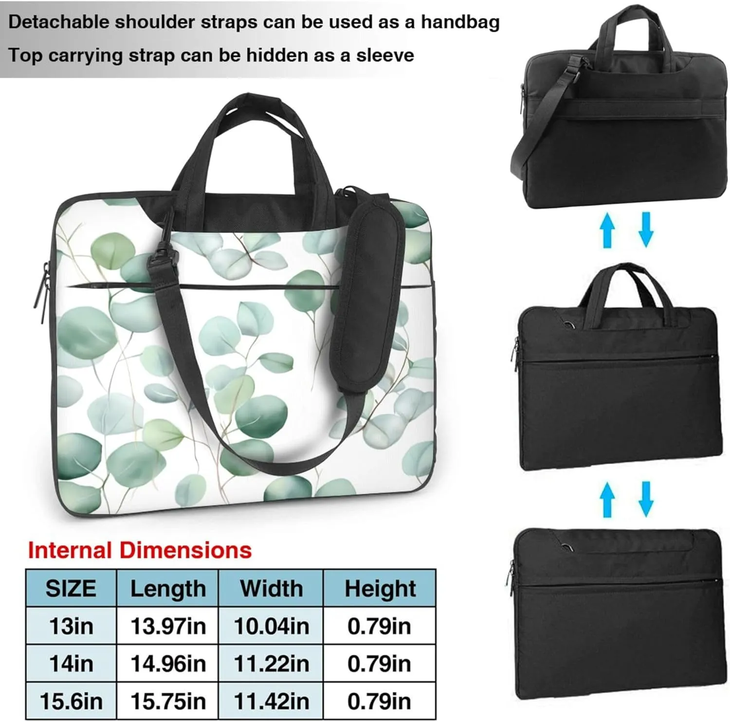 Eucalyptus Leaves Laptop Shoulder Bag for Women, Green Leaf Laptop Sleeve Case Durable Computer Bag