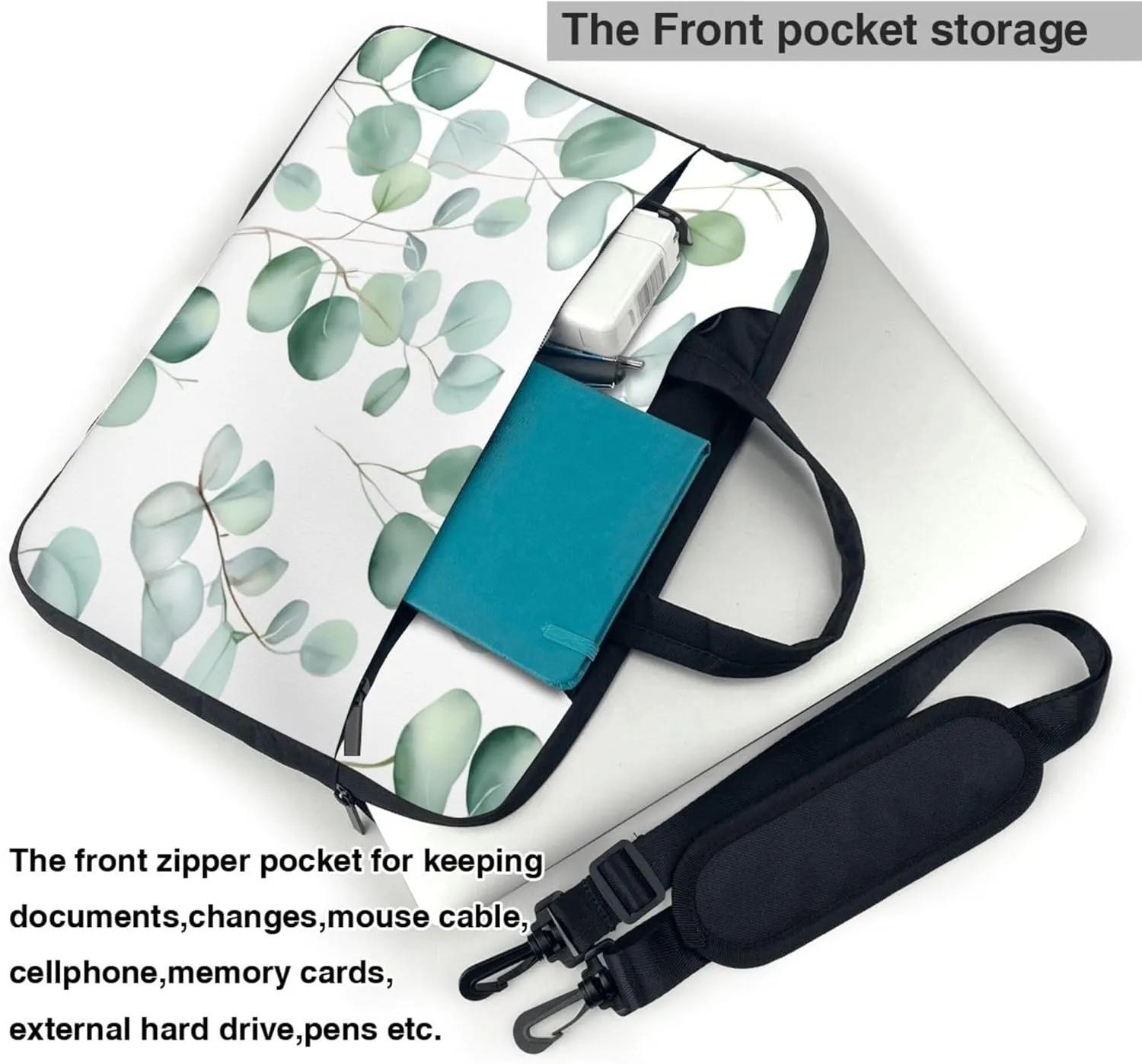 Eucalyptus Leaves Laptop Shoulder Bag for Women, Green Leaf Laptop Sleeve Case Durable Computer Bag