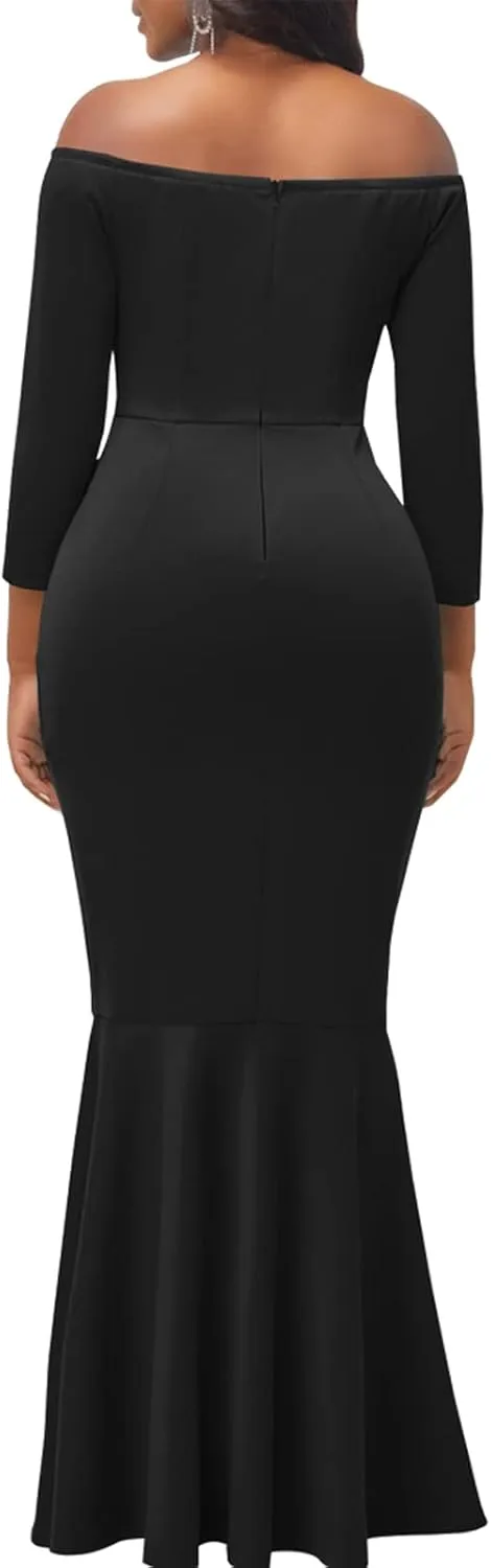 Evening Gowns for Women Formal Off Shoulder Wedding Guest Party Dress Elegant Short Sleeve Split Long Cocktail Dresses