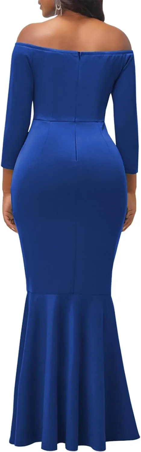 Evening Gowns for Women Formal Off Shoulder Wedding Guest Party Dress Elegant Short Sleeve Split Long Cocktail Dresses