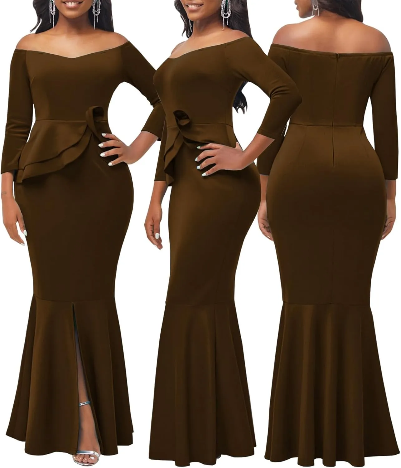 Evening Gowns for Women Formal Off Shoulder Wedding Guest Party Dress Elegant Short Sleeve Split Long Cocktail Dresses