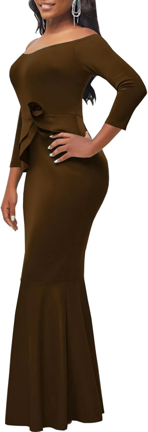 Evening Gowns for Women Formal Off Shoulder Wedding Guest Party Dress Elegant Short Sleeve Split Long Cocktail Dresses