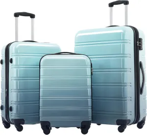 Expandable 3-Piece Hardshell Luggage Set with Spinner Wheels, Gradient Blue, Durable & Lightweight, for Travel