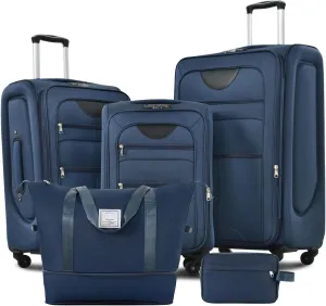 Expandable 3 Piece Luggage Set with Duffel Bag, Upright Spinner Softside Travel Suitcase Set, Durable Lightweight