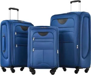 Expandable 3 Piece Spinner Luggage Set for Travel, Lightweight & Durable Design, Organized Adventures, Blue