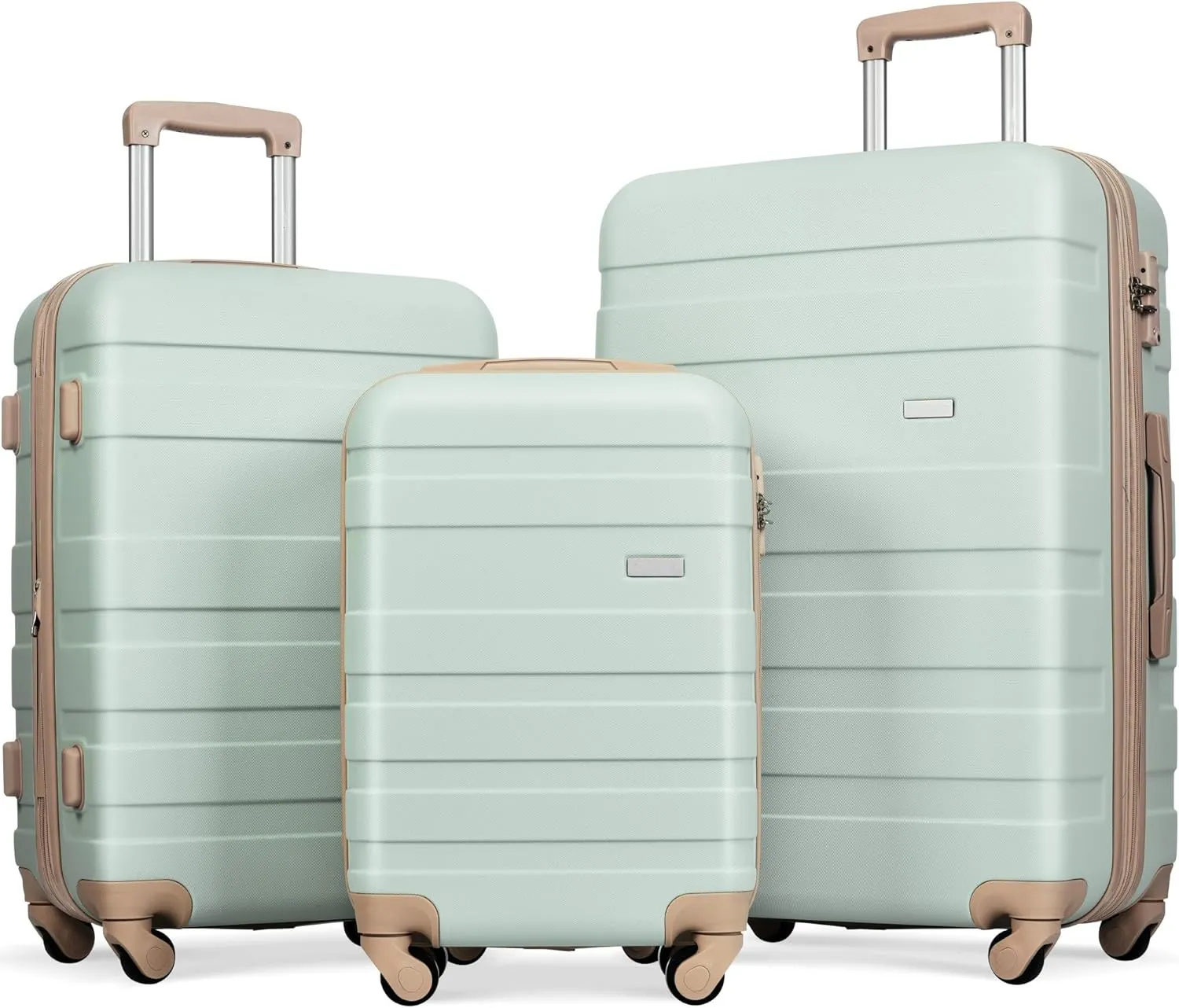 Expandable ABS Hardshell Luggage Set, 3-Piece Lightweight Durable Suitcase with Spinner Wheels, Grey Green