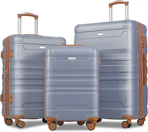 Expandable ABS Hardshell Luggage Set, 3 Pieces with Spinner Wheels, Lightweight and Durable, Blue