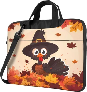 Fall Leaves Laptop Shoulder Bag for Women, Thanksgiving Turkey Laptop Sleeve Case Durable Computer Bag