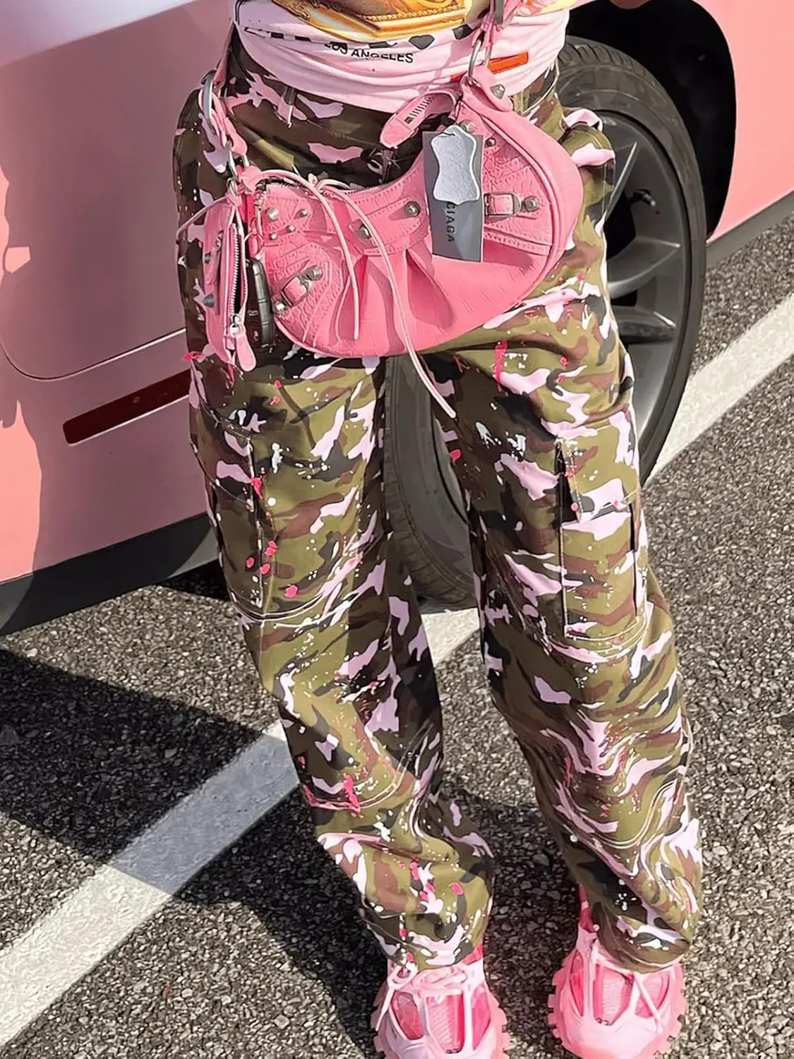 Famnbro Camo Pants Women Mid Waist Straight Leg Baggy Camouflage Cargo Pants Streetwear Trousers