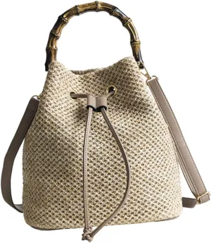 Fashionable Straw Weave Drawstring Crossbody Handbag Women's Bucket Bag for Outdoor Activities Chic and Lightweight