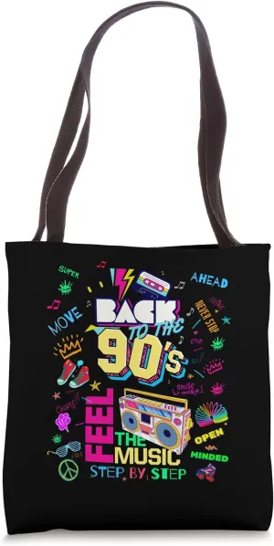 Feel The Music Retro Back to 90's Music illustration Graphic Tote Bag