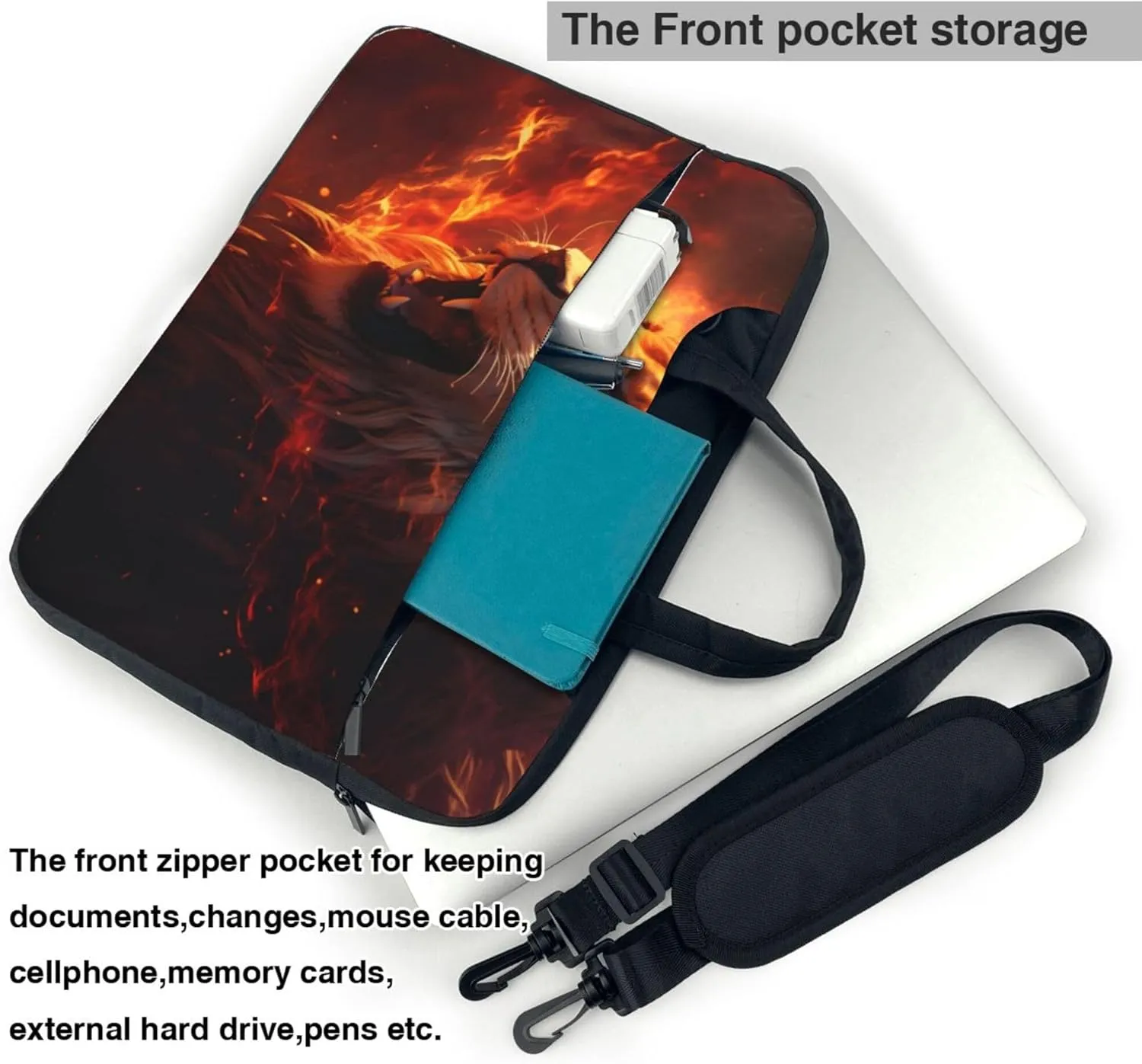 Fire Lion Laptop Shoulder Bag for Women, Abstract Animal Laptop Sleeve Case Durable Computer Bag