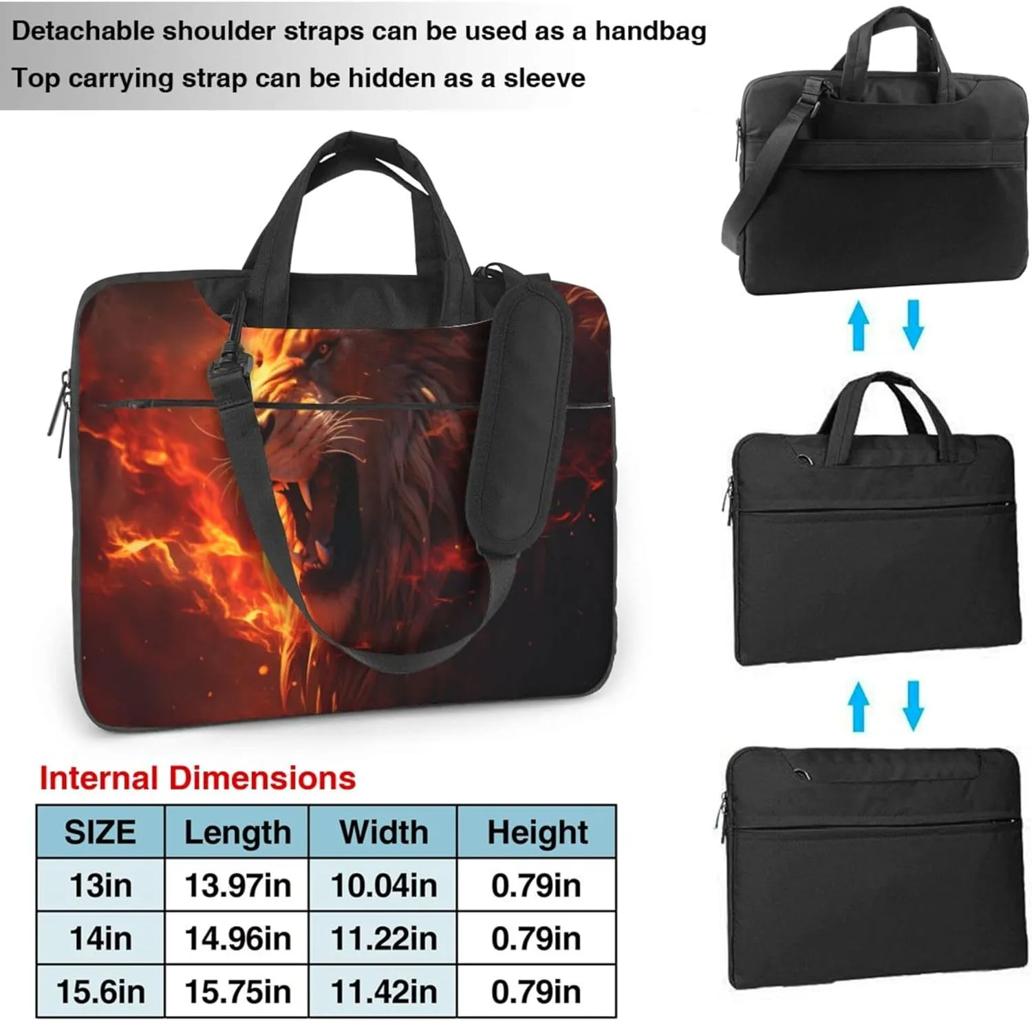 Fire Lion Laptop Shoulder Bag for Women, Abstract Animal Laptop Sleeve Case Durable Computer Bag