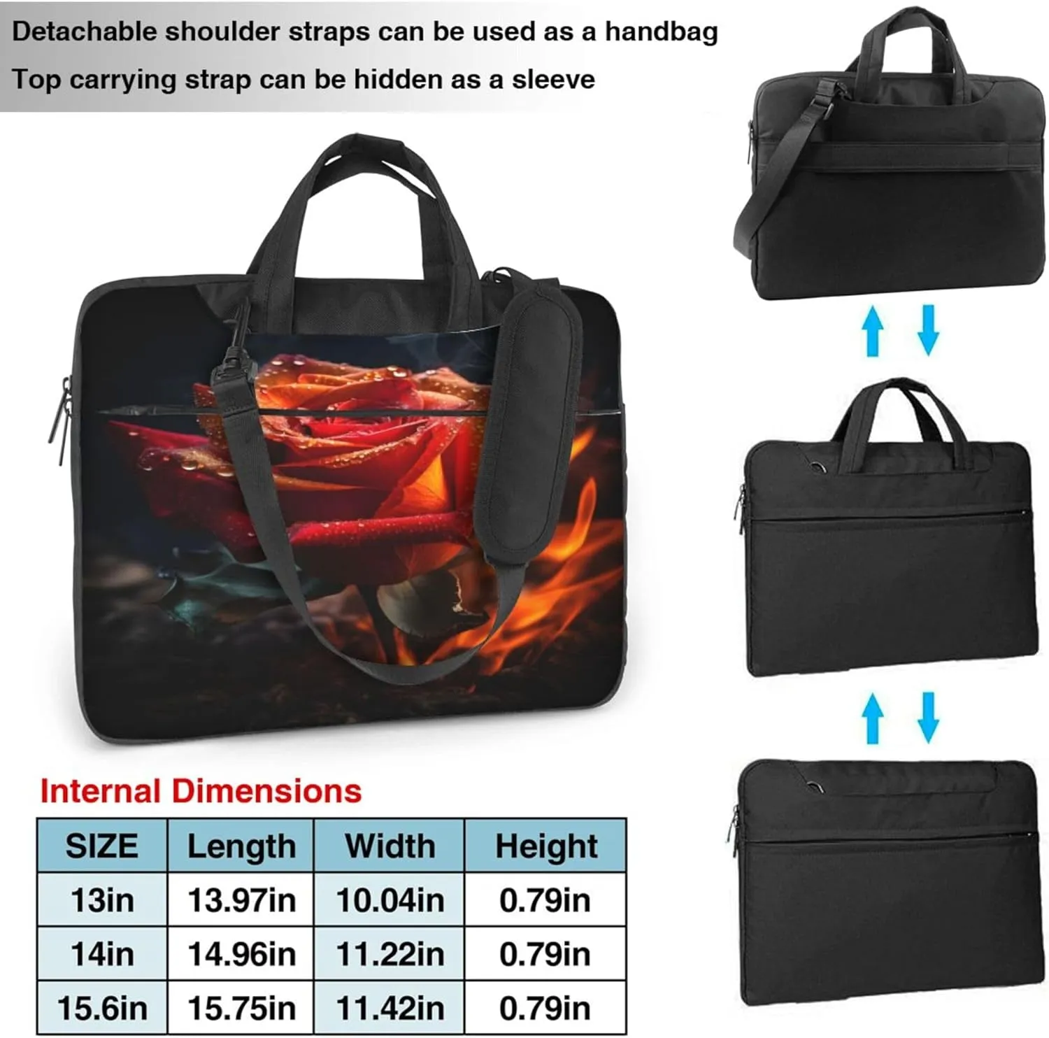 Fire Rose Flower Painted Laptop Shoulder Bag for Women, Laptop Sleeve Case Durable Computer Bag