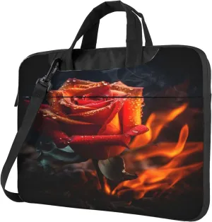 Fire Rose Flower Painted Laptop Shoulder Bag for Women, Laptop Sleeve Case Durable Computer Bag