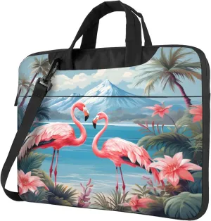 Flamingos Palm Tree Flower Laptop Shoulder Bag for Women, Laptop Sleeve Case Durable Computer Bag