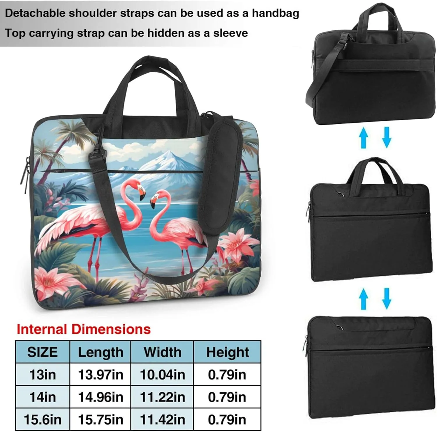 Flamingos Palm Tree Flower Laptop Shoulder Bag for Women, Laptop Sleeve Case Durable Computer Bag