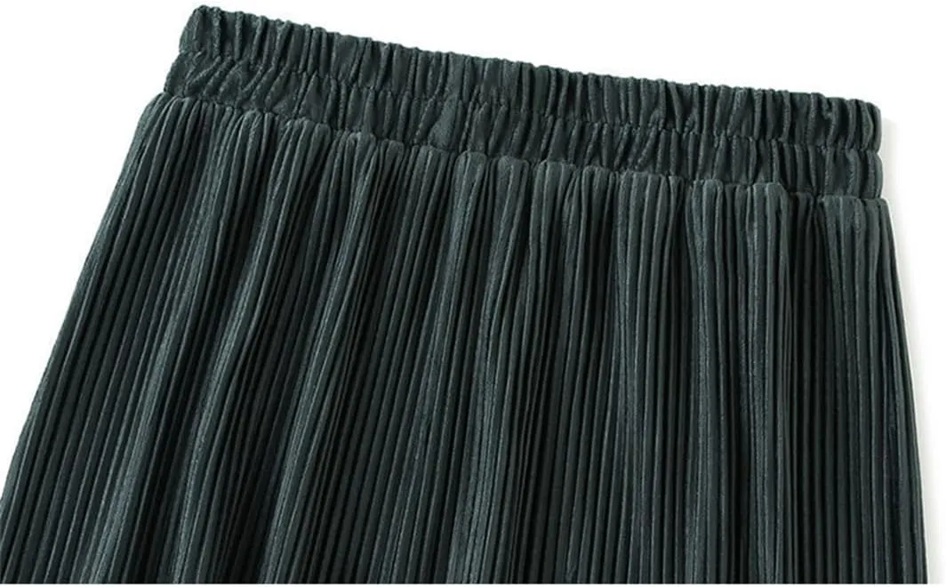 Fleece Pleated Long Skirt for Women Autumn Winter Vintage Casual Solid All-Match A Line High Waist Midi Skirt