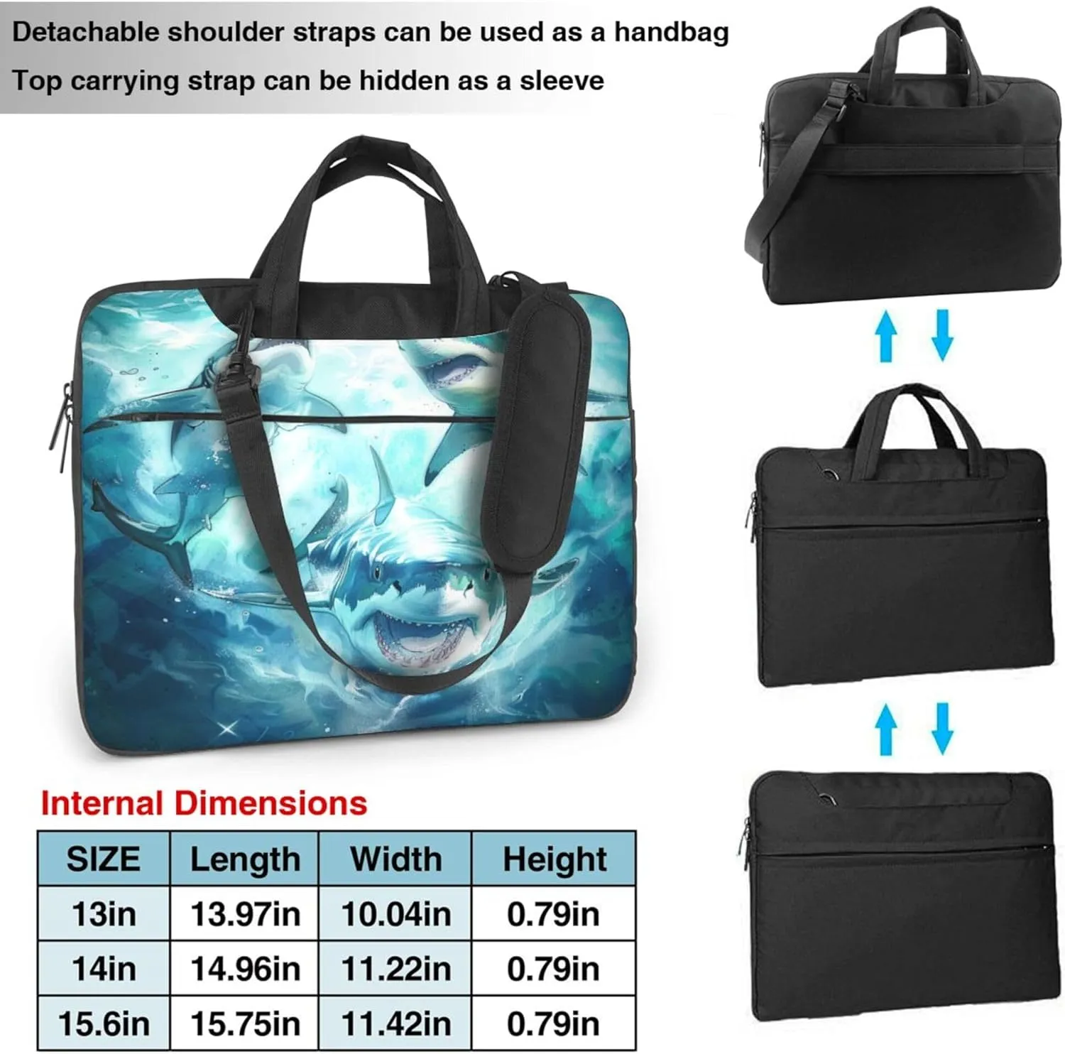 Floating Shark Laptop Shoulder Bag for Women, Ocean Fish Laptop Sleeve Case Durable Computer Bag
