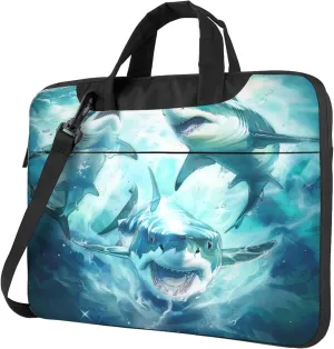 Floating Shark Laptop Shoulder Bag for Women, Ocean Fish Laptop Sleeve Case Durable Computer Bag
