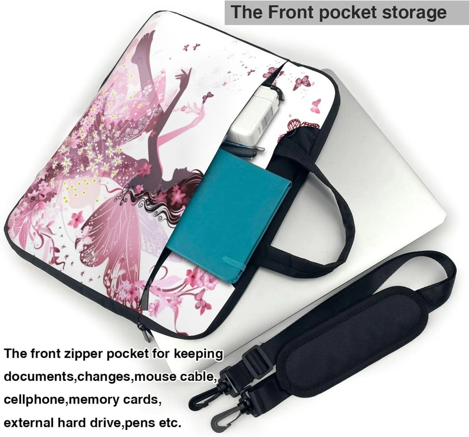 Floral Butterfly Laptop Shoulder Bag for Women, Butterfly Gril Laptop Sleeve Case Durable Computer Bag