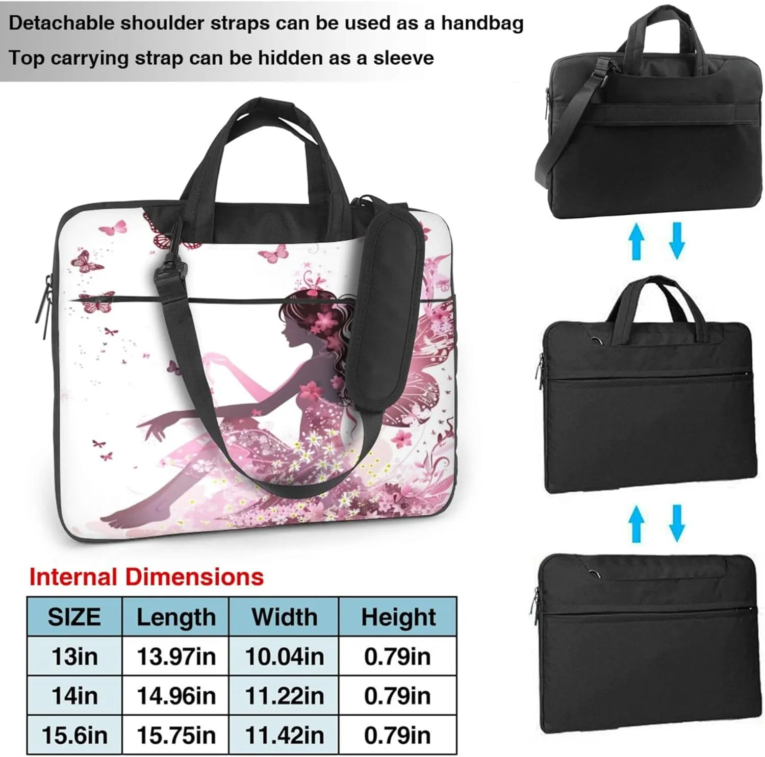 Floral Butterfly Laptop Shoulder Bag for Women, Butterfly Gril Laptop Sleeve Case Durable Computer Bag